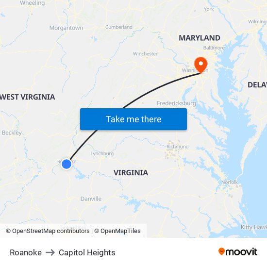 Roanoke to Capitol Heights map