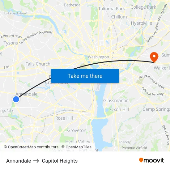 Annandale to Capitol Heights map