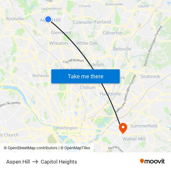 Aspen Hill to Capitol Heights map