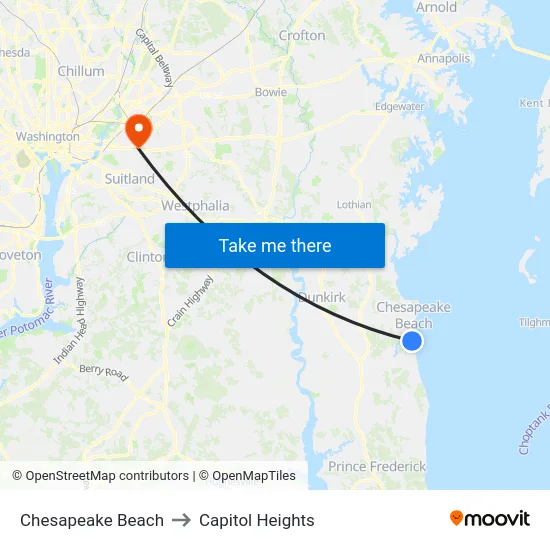 Chesapeake Beach to Capitol Heights map