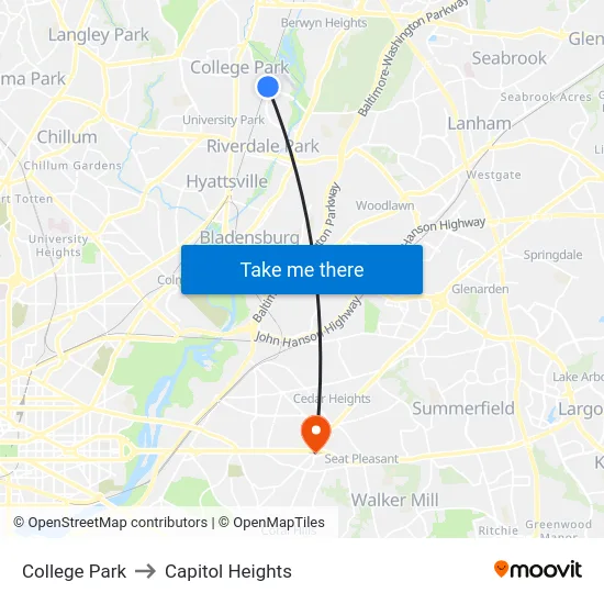 College Park to Capitol Heights map