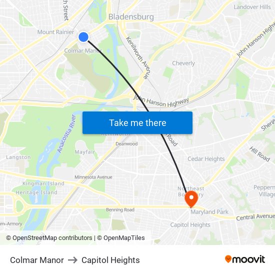 Colmar Manor to Capitol Heights map
