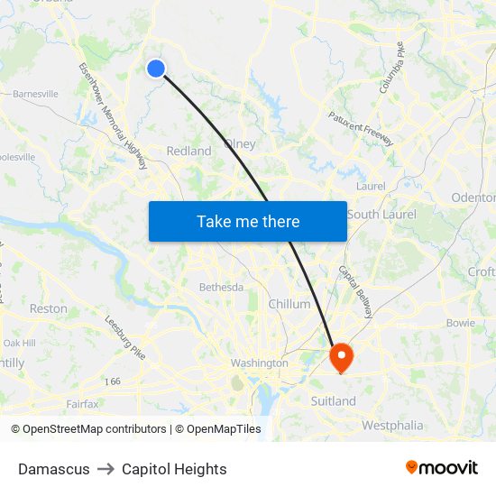 Damascus to Capitol Heights map