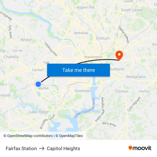 Fairfax Station to Capitol Heights map