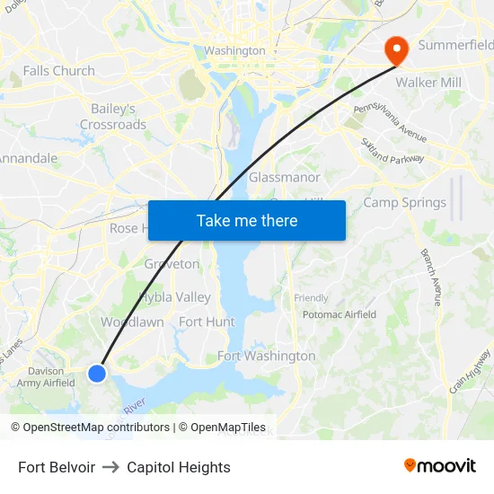 Fort Belvoir to Capitol Heights map
