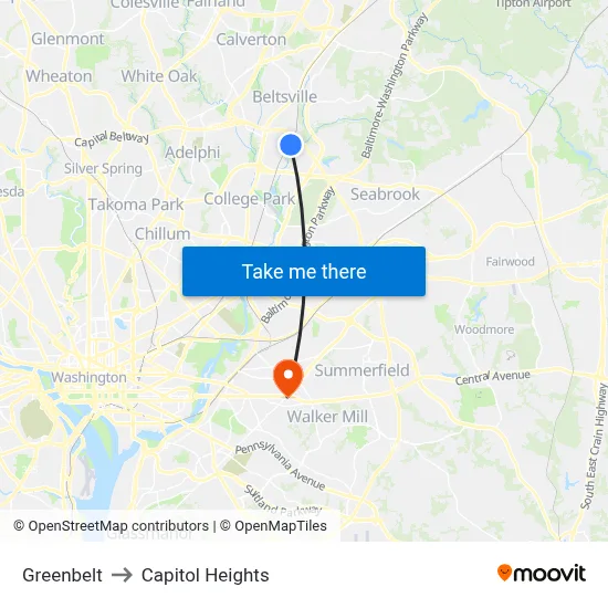 Greenbelt to Capitol Heights map