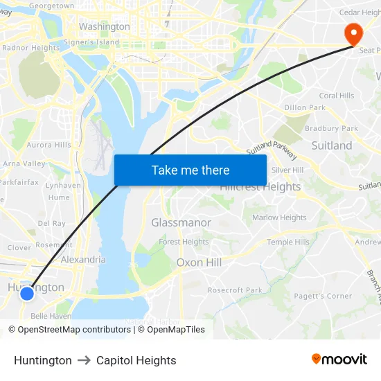 Huntington to Capitol Heights map
