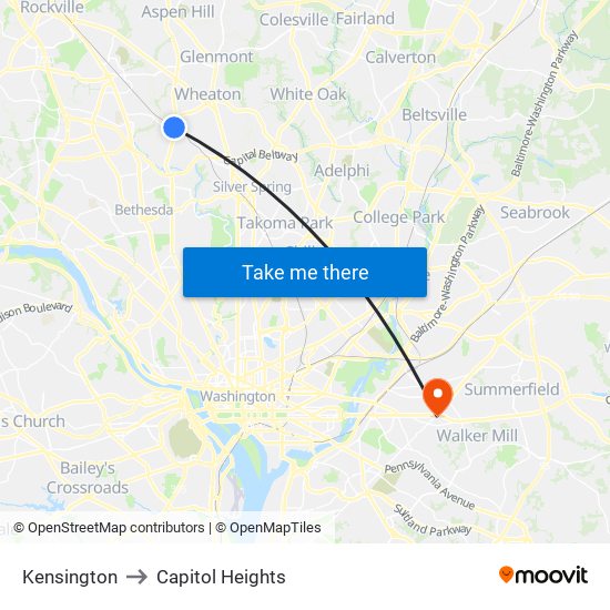 Kensington to Capitol Heights map