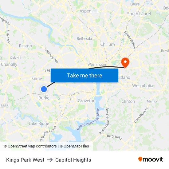 Kings Park West to Capitol Heights map