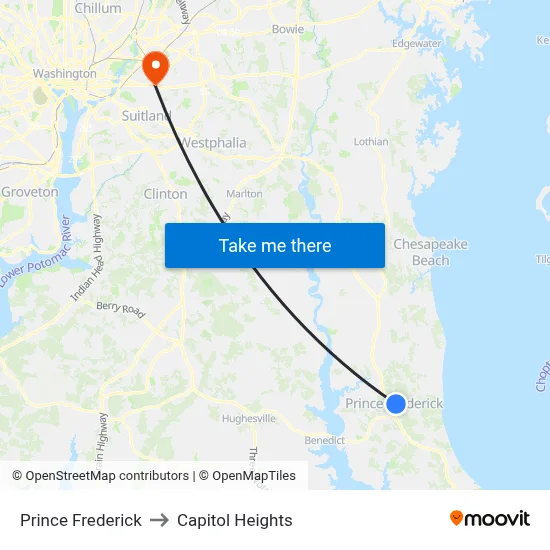 Prince Frederick to Capitol Heights map