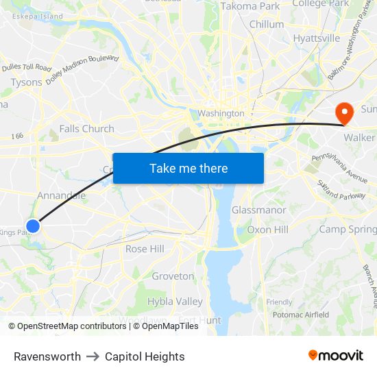 Ravensworth to Capitol Heights map