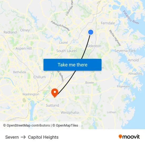 Severn to Capitol Heights map