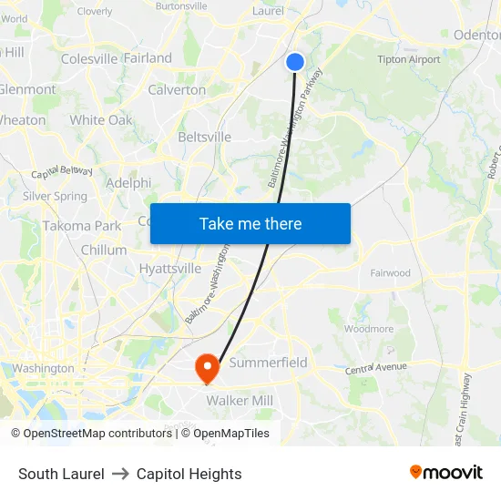 South Laurel to Capitol Heights map