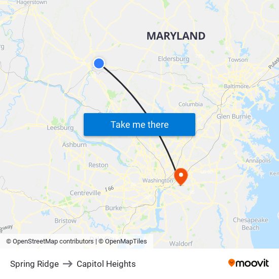 Spring Ridge to Capitol Heights map