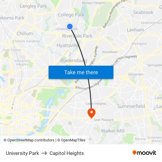 University Park to Capitol Heights map