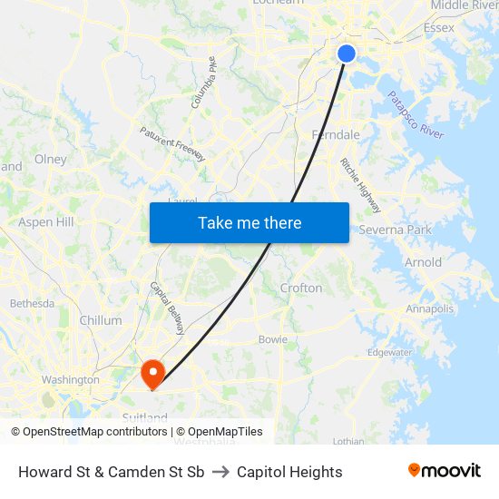 Howard St & Camden St Sb to Capitol Heights map