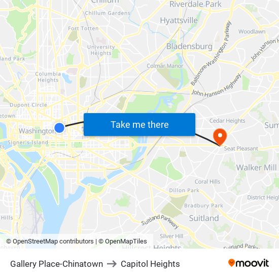 Gallery Place-Chinatown to Capitol Heights map