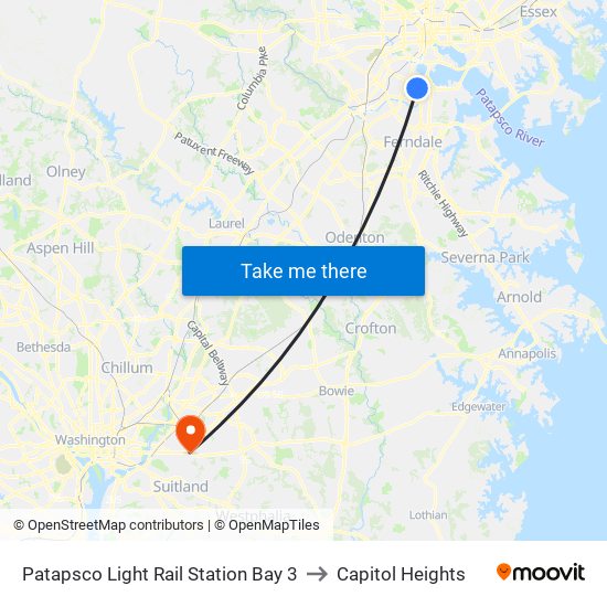 Patapsco Light Rail Station Bay 3 to Capitol Heights map