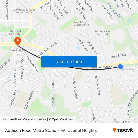 Addison Road Metro Station to Capitol Heights map