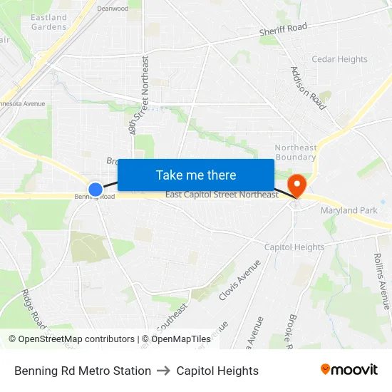 Benning Rd Metro Station to Capitol Heights map