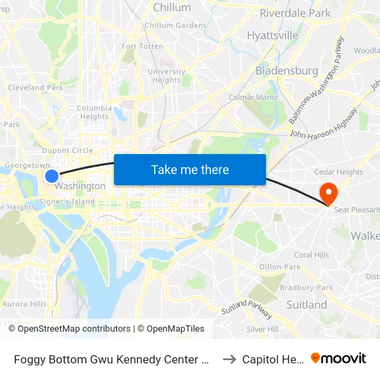 Foggy Bottom Gwu Kennedy Center Metro Station to Capitol Heights map