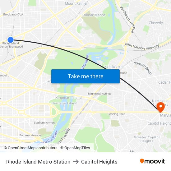 Rhode Island Metro Station to Capitol Heights map