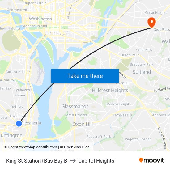 King St Station+Bus Bay B to Capitol Heights map