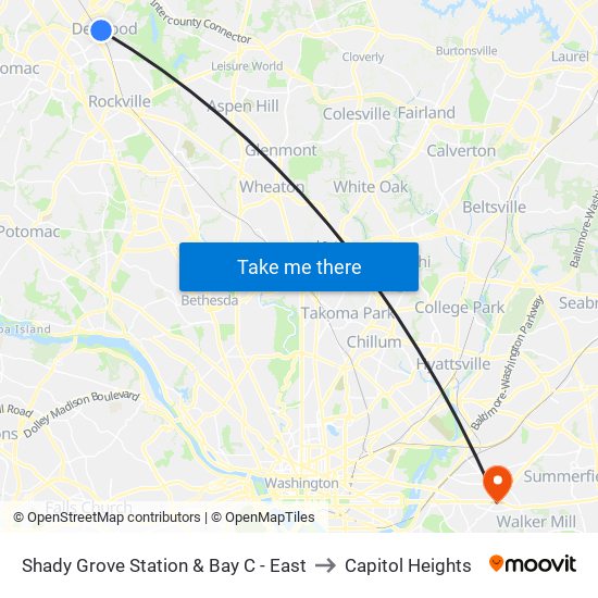 Shady Grove Station & Bay C - East to Capitol Heights map