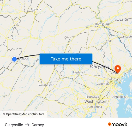 Clarysville to Carney map