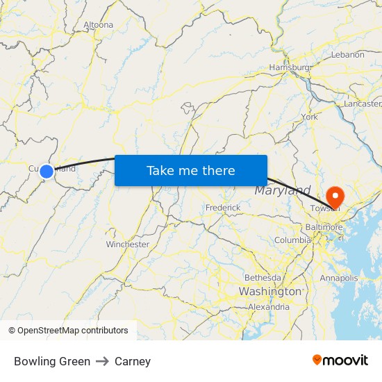 Bowling Green to Carney map