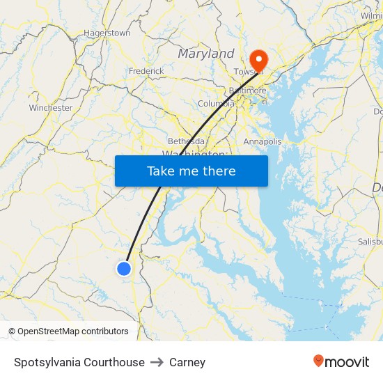 Spotsylvania Courthouse to Carney map