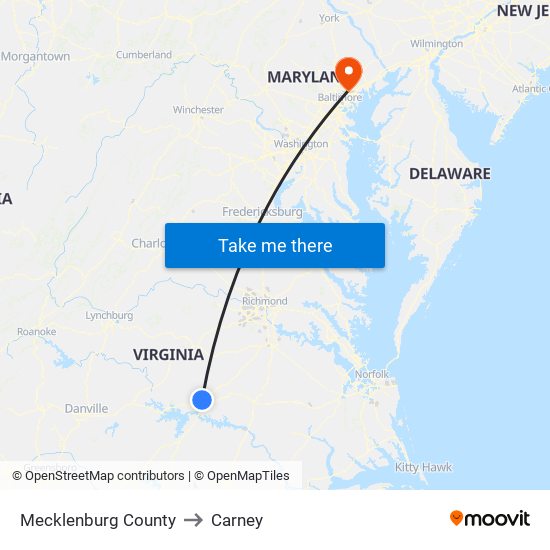 Mecklenburg County to Carney map