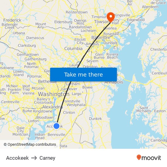 Accokeek to Carney map