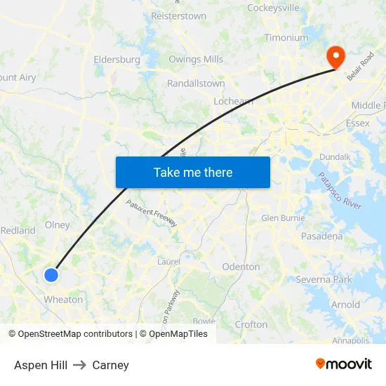 Aspen Hill to Carney map