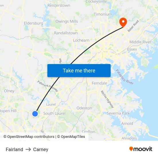 Fairland to Carney map