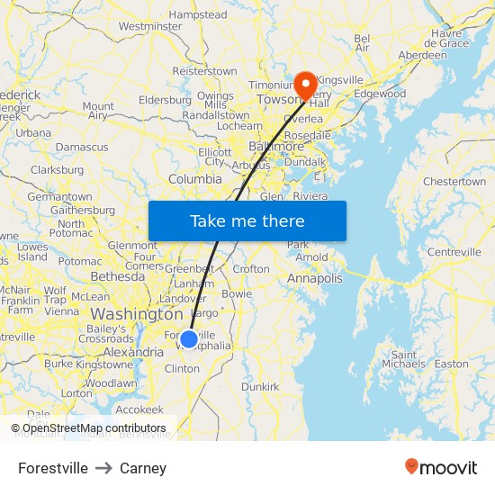 Forestville to Carney map