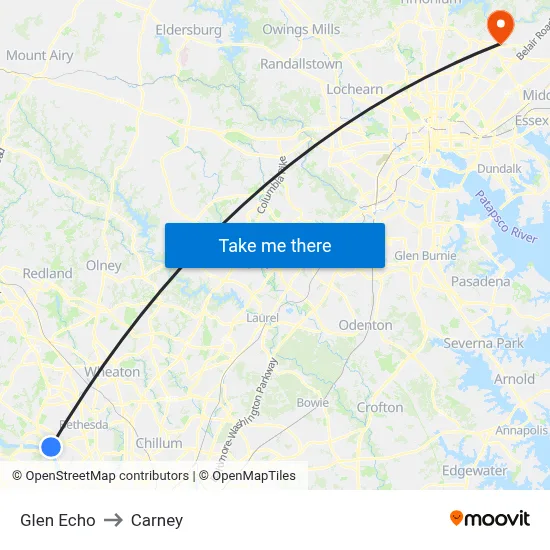 Glen Echo to Carney map