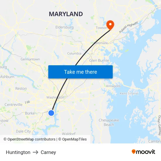 Huntington to Carney map