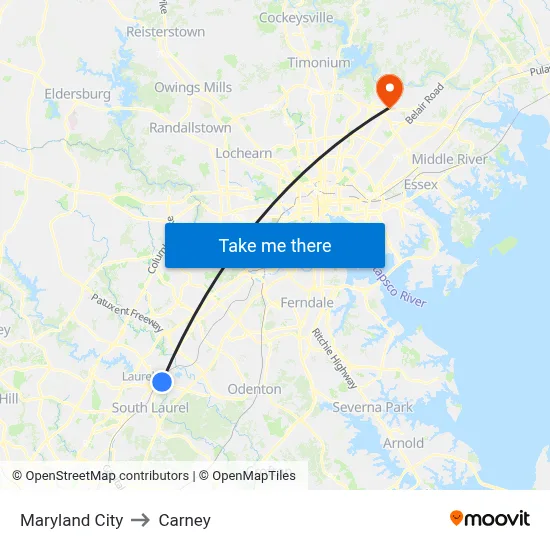 Maryland City to Carney map