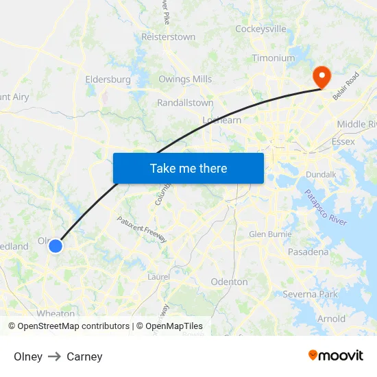 Olney to Carney map