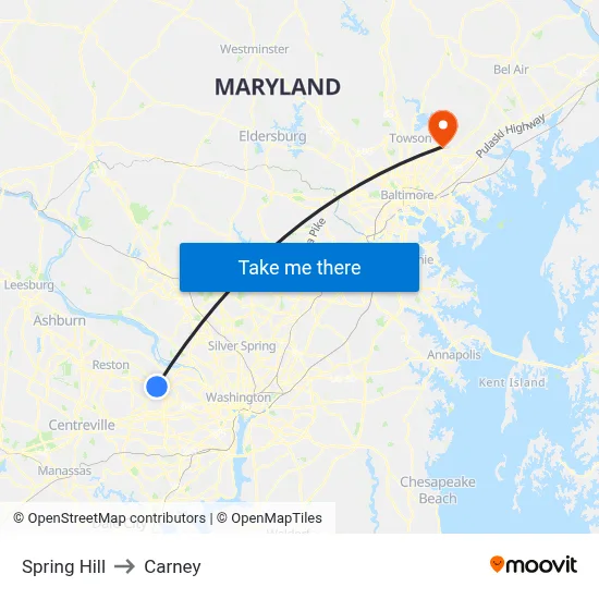 Spring Hill to Carney map