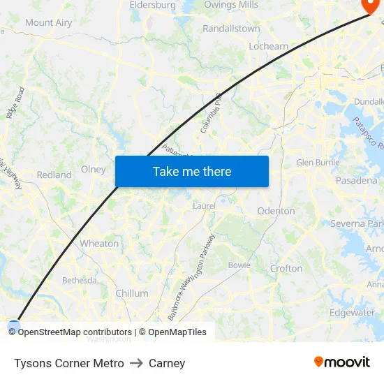 Tysons Corner Metro to Carney map