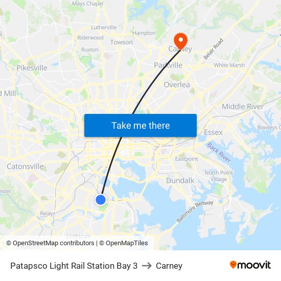 Patapsco Light Rail Station Bay 3 to Carney map