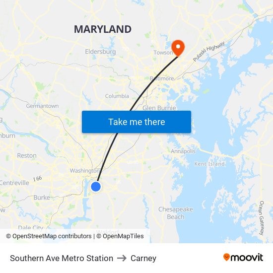 Southern Ave Metro Station to Carney map