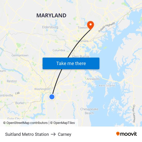 Suitland Metro Station to Carney map