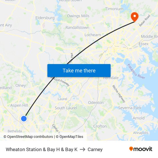 Wheaton Station  & Bay H & Bay K to Carney map