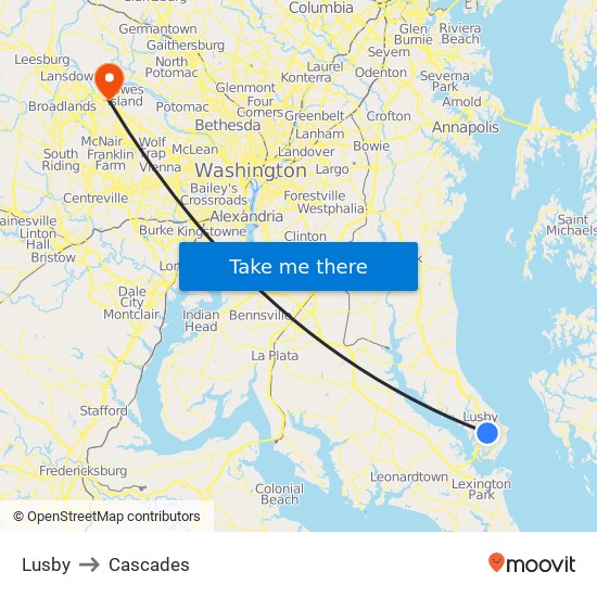 Lusby to Cascades map