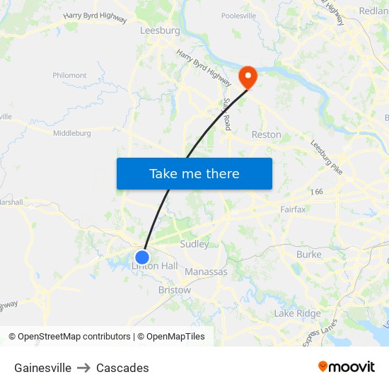 Gainesville to Cascades map