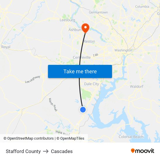 Stafford County to Cascades map