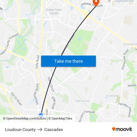 Loudoun County to Cascades map